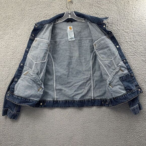 Carhartt Denim Jean Jacket Snap Button WJ001 Outdoor Travel Pockets Women's M - Picture 2 of 8